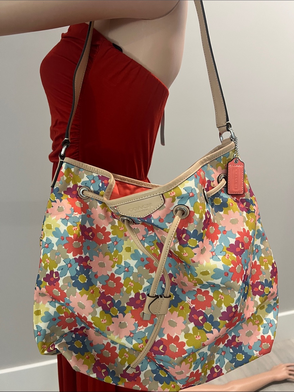 Coach Floral Canvas Drawstring Shoulder Bag - Multicolor Floral